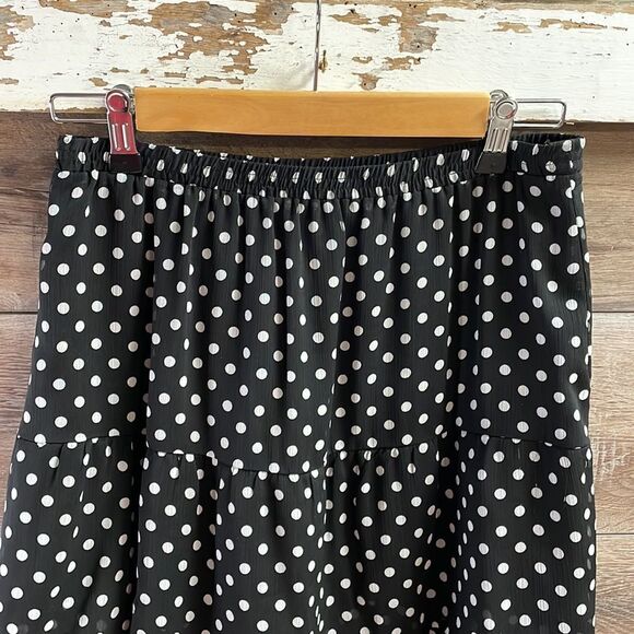 Notations Womens Polka Dot Tiered Layer Ruffle Skirt Petite Medium Black White - Picture 5 of 8
